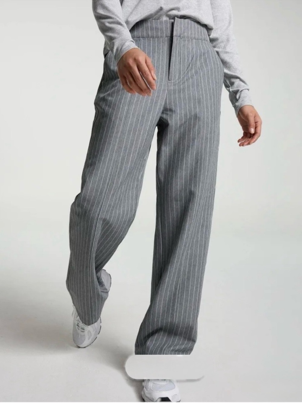 Calia Women’s Effortless Crepe Gray Pinstripe Wide-Leg Trousers